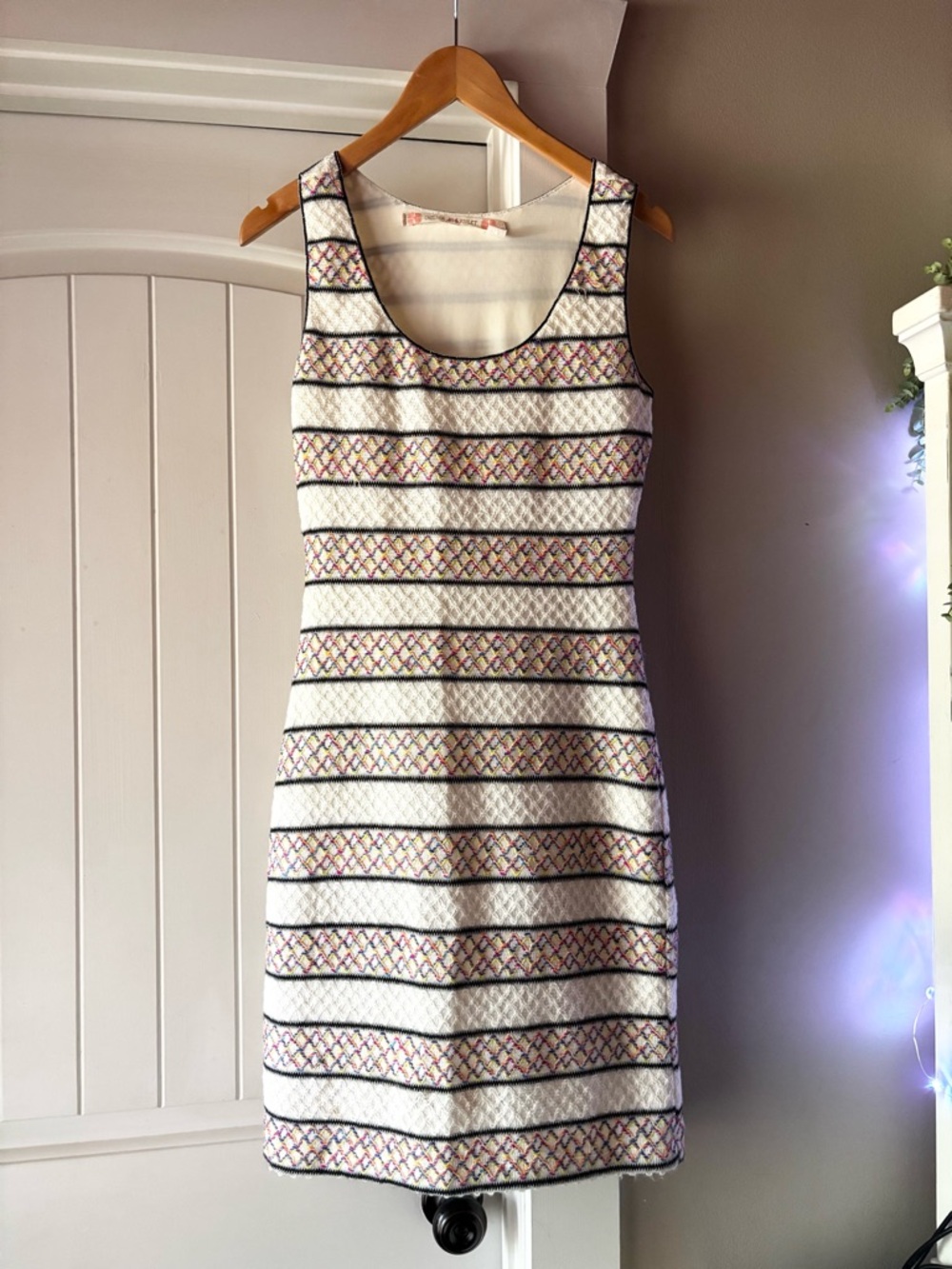 Chelsea & Violet White Striped Textured Mini Dress with Multicolor Accents
